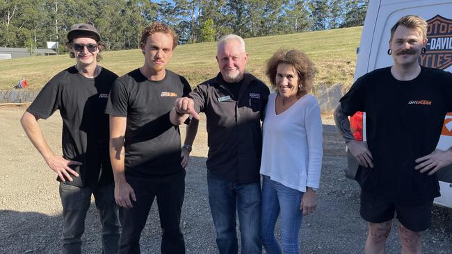 Coffs KTM owners Ashley and Jill Beaton (centre) with team members (from left) Jimmy Twentyman, Rory Courtenay and Samuel McIlvenny. Picture: Chris Knight