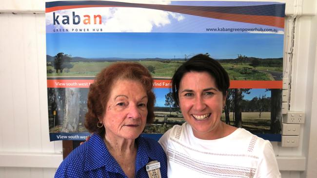 Ravenshoe Queensland Country Women's Association stalwart Irene Wakely learns a little more about the proposed Kaban Green Power Hub from Neoen community engagement officer Joanna Stevens. Picture: David Anthony.