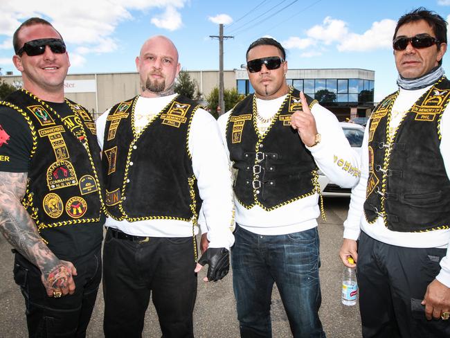 Comanchero members Mark Buddle, Mick Murray, Daux Ngukuru and Jay Malkoun.