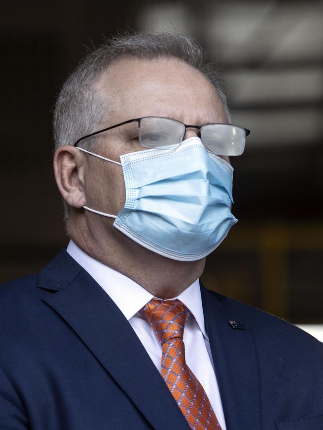 CANBERRA, AUSTRALIA-NCA NewsWire Photos AUGUST 26, 2020. Australian Prime Minister Scott Morrison during a visit to modular data centre Datapod in Fyshwick, Canberra. Picture: NCA Newswire / Gary Ramage