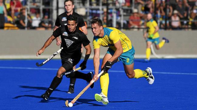 FAST BREAK: Kookaburras player Tom Craig goes on the attack in the opening Test against New Zealand at Kalka Shades. Picture: Allan Reinikka ROK050919ahockey1