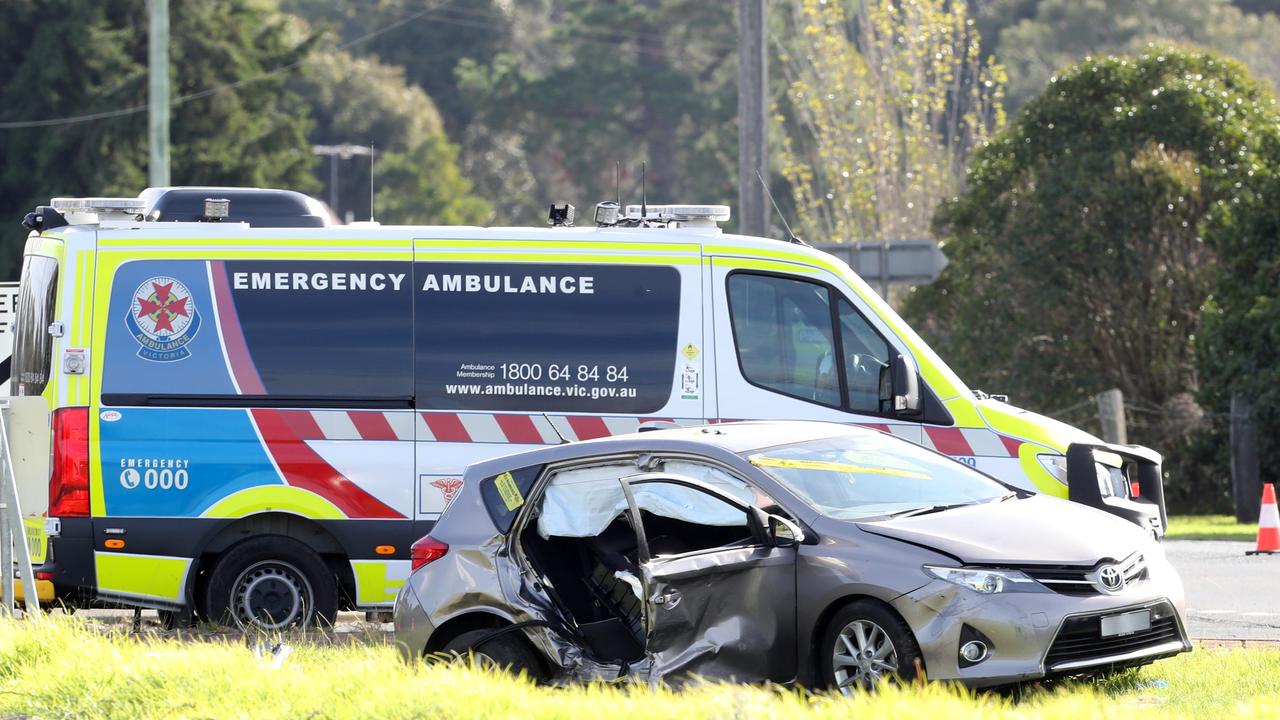 Two car crash at the junction of Whitehorse Road and Bellarine Highway, Moolap. Picture: Alan Barber