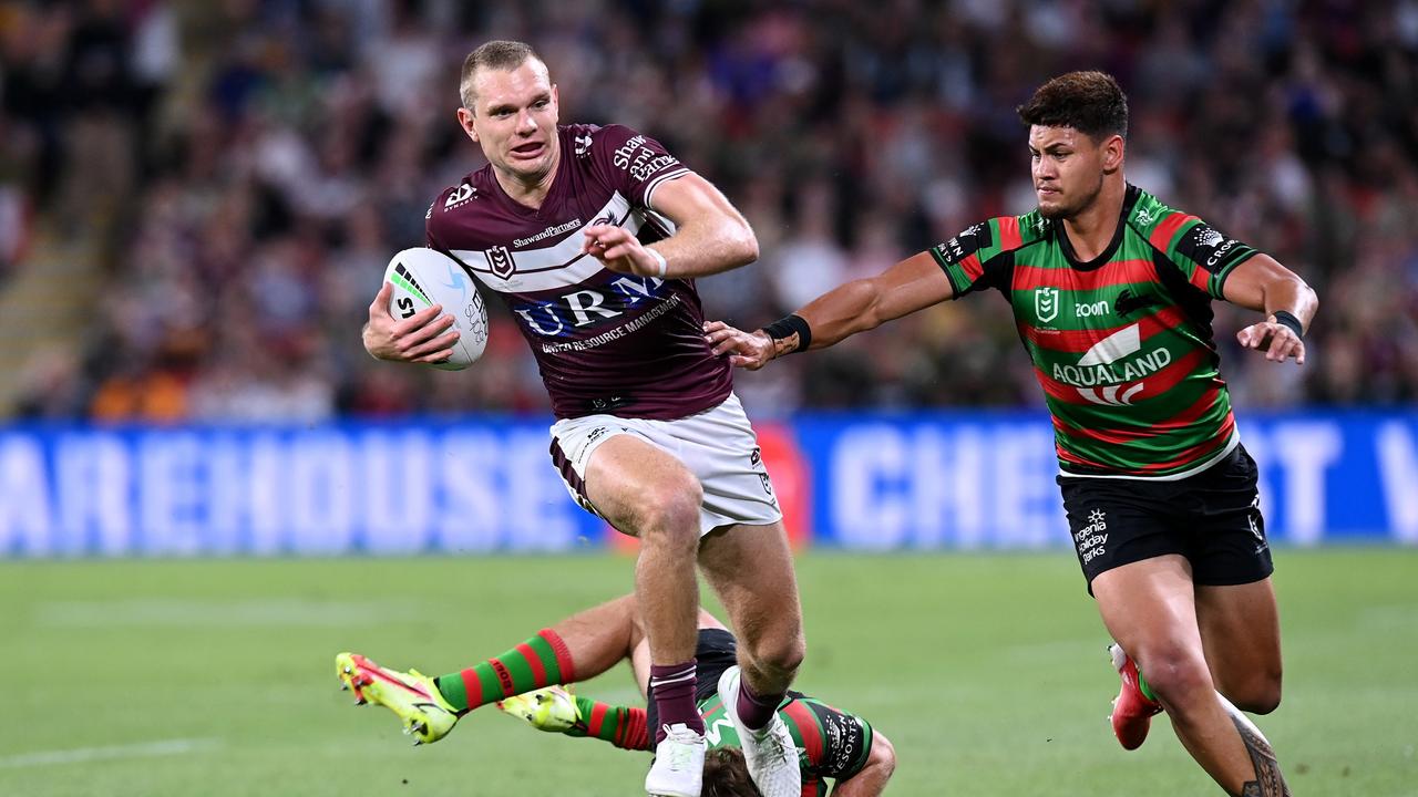 Tom Trbojevic tried his best to lift the Sea Eagles. Picture: Bradley Kanaris/Getty Images