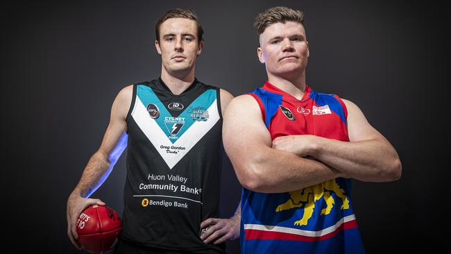 Cygnet full forward Josh Fox, left, and Huonville captain James McIndoe are ready to battle it out in the SFL grand final this Saturday. Picture: LUKE BOWDEN