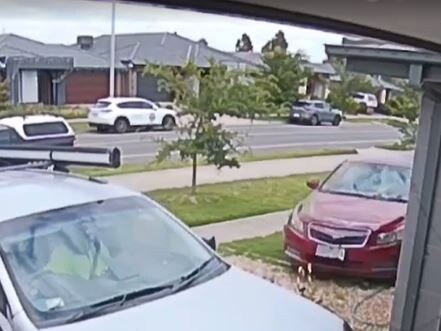 The red car approaching from the right. Picture: Channel 7