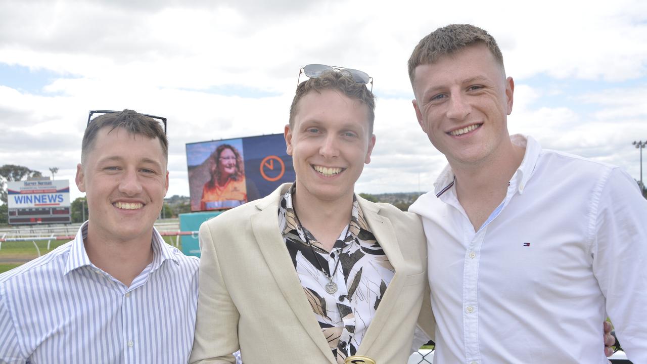 Nick Bembrick, Nick Pearson and Patrick Toohill at the 2023 Audi Centre Toowoomba Weetwood race day at Clifford Park Racecourse.