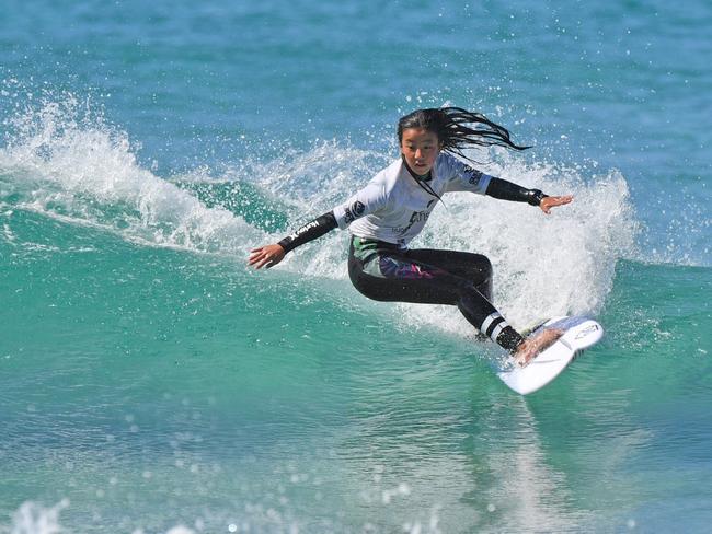 Queensland State Grommet Surfing Titles at Sunrise Beach. Urara Saito. Picture: John McCutcheon