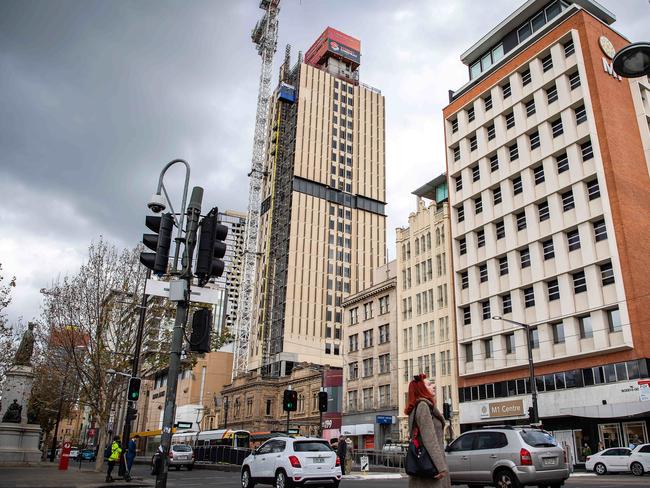 The Switch student accommodation tower under construction on North Terrace. Picture: Tom Huntley