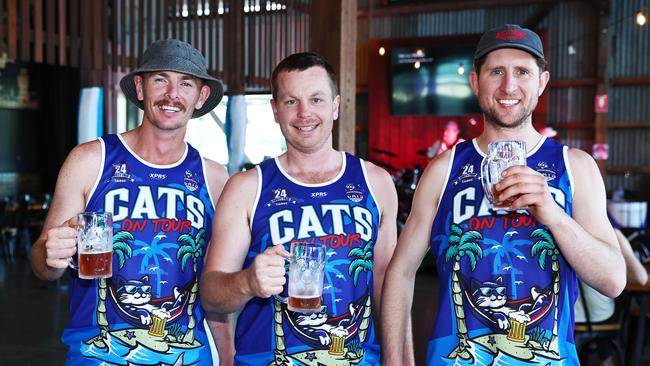 Matt Killey, Jarad Smith and Pat Millich celebrate at Oktoberfest at Hemmingway's Brewery. Picture: Brendan Radke