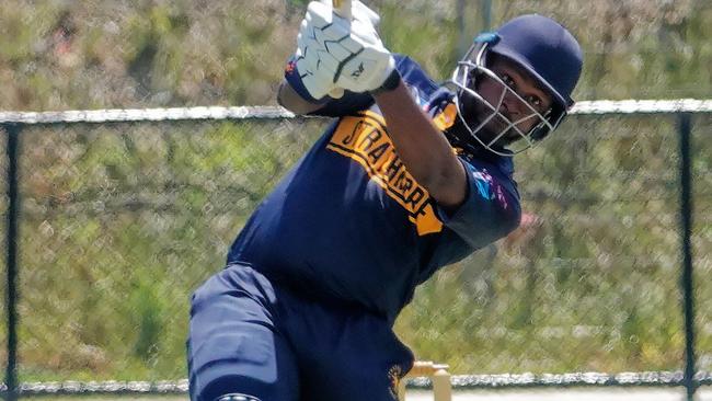 VSDCA cricket : Spotswood v Strathmore at Donald McLean Reserve. Strathmore batter Omar Phillips (c). Picture: Valeriu Campan