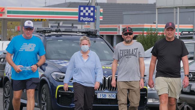 Pictured from left Walking the whole 100 km for the Sgt Megan De Winne and charity are Leading Senior Constable Andrew Connors, Sergeant Megan De Winne, Senior Sergeant Chris Gilsenan and Sergeant Fletcher Pearson Picture: Mark Wilson