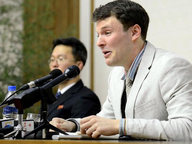 Otto Frederick Warmbier was arrested for committing hostile acts against North Korea. Picture: AFP KCNA