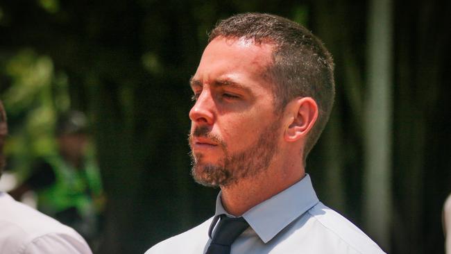 Zach Rolfe leaving the Supreme Court in Darwin earlier this year. Picture: Glenn Campbell