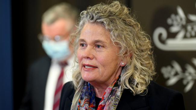 National Farmers' Federation president Fiona Simson speaks during a press conference in Brisbane about new biosecurity measures.