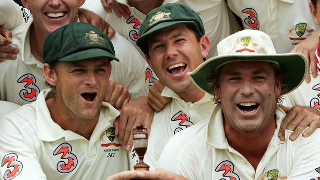 Adam Gilchrist, Ricky Ponting and Shane Warne. Picture: Hamish Blair