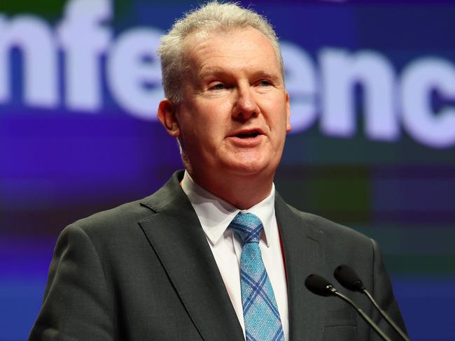 BRISBANE, AUSTRALIA - NewsWire Photos AUGUST 18, 2023: Minister for Industrial relations Tony Burke speaks during the ALP National Conference in Brisbane. Picture: NCA NewsWire/Tertius Pickard