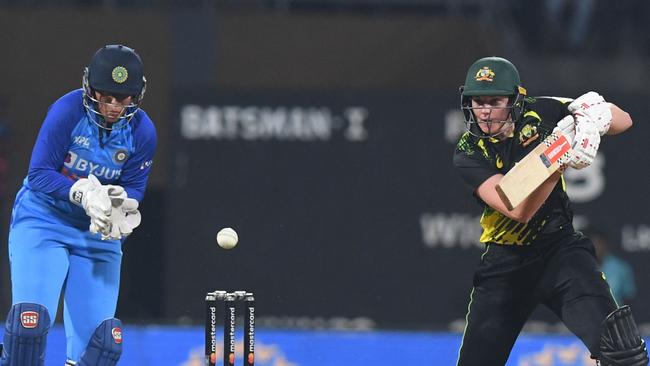 Tahlia McGrath in action for Australia against India.