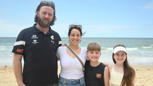 David, Jess, Knox, 8, and Miller Higgins, 10, at the Mooloolaba Foreshore Festival. Picture: Tegan Annett