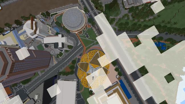 An aerial view of Hamer Hall and the Arts Centre in the digital city. Picture: Supplied