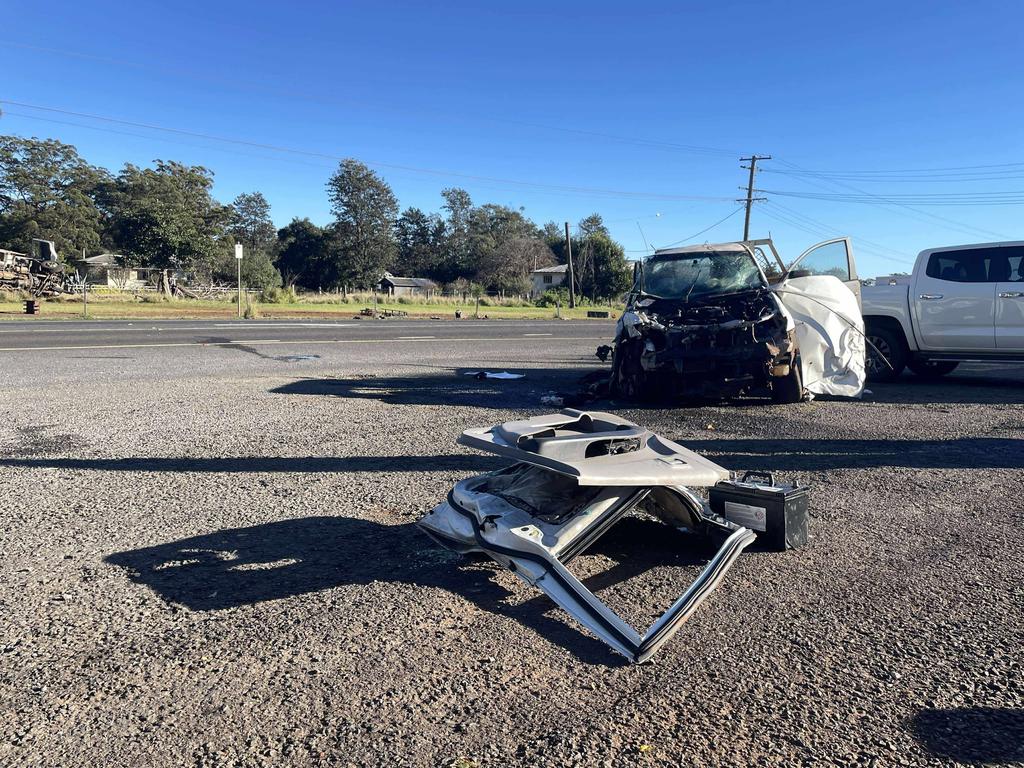 The driver of the ute is in a stable condition after fire and rescue crews went into action to remove the man from the vehicle.