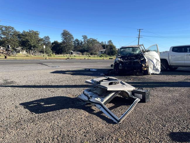 The driver of the ute is in a stable condition after fire and rescue crews went into action to remove the man from the vehicle.