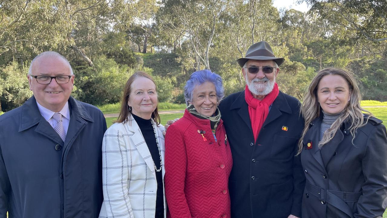 Yoorrook Justice Commission commissioners Kevin Bell AM, Maggie Walter, chair Eleanor Bourke AM, Wayne Atkinson and Sue-Anne Hunter. Picture: Supplied.