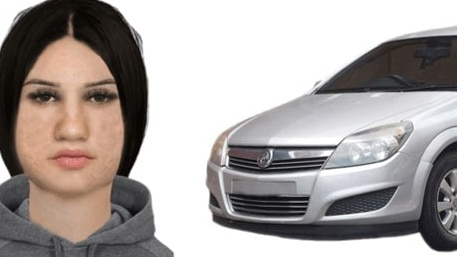 A computer-generated image of a woman seen inside a Holden Astra, believed to be similar to the “look out” vehicle from the Deer Park incident. Picture: Victoria Police