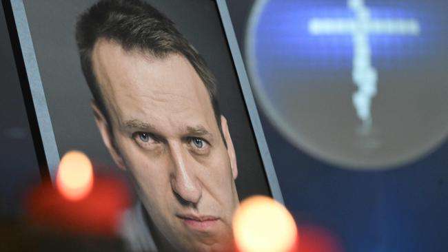 A picture of late Russian opposition figure Alexei Navalny is set up in the Church of Saint Mary (Marienkirche) in Berlin. Picture: AFP.