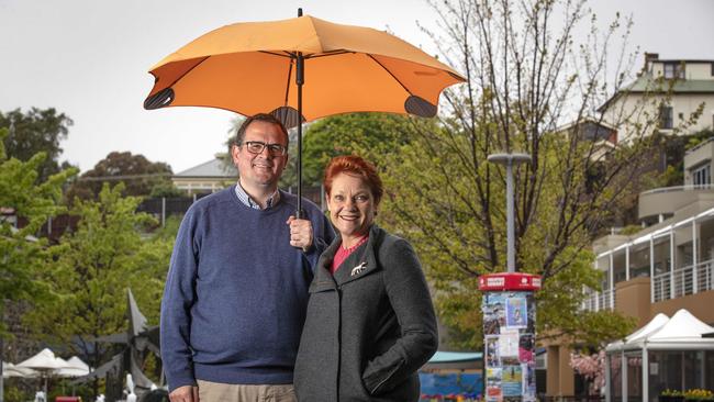 Senator Pauline Hanson and One Nation Senate candidate Steve Mav at Hobart. Picture: Chris Kidd.