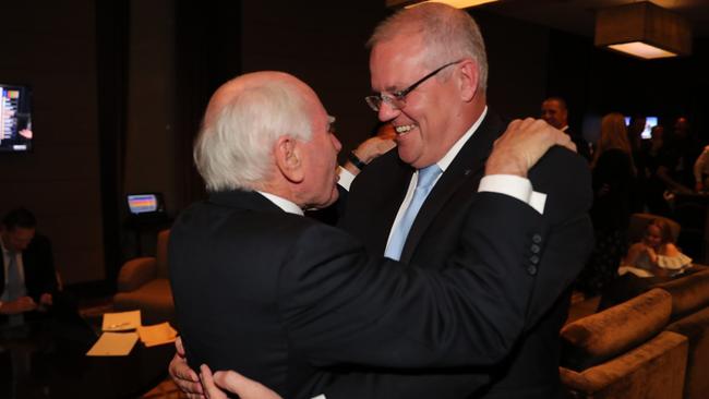 Morrison with former MP John Howard on election night in 2019. Picture: Adam Taylor/PMO