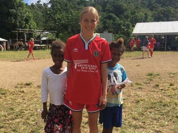 Pittwater House student Geordie Smith on an Avalon FC soccer trip to Vanuatu. Picture: Supplied.