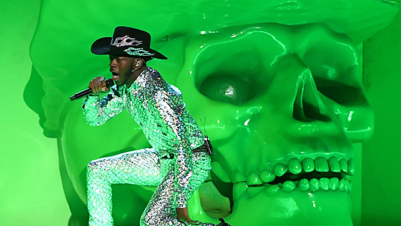 During the 2020 Grammy Awards, Lil Nas X’s performance included a skull as a backdrop. Picture: Kevin Winter/Getty Images for The Recording Academy