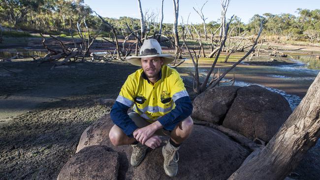 04/04/2019: Farmer Tim Carnell managing director of Kirra Pines Farming. Photo shows Tim on the dry banks of the Severn River which runs through one of his farms. PIC: Natalie Grono