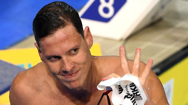 Mitch Larkin after winning the Mens 400m Individual Medley at the Commonwealth Games trials.