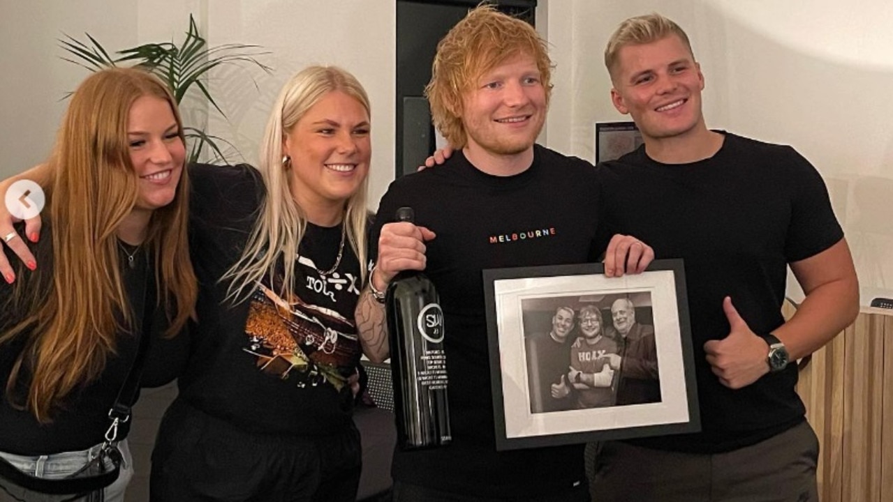 Ed Sheeran with the Warne family. Photo: Instagram, @brookewarne, via @teddysphotos.