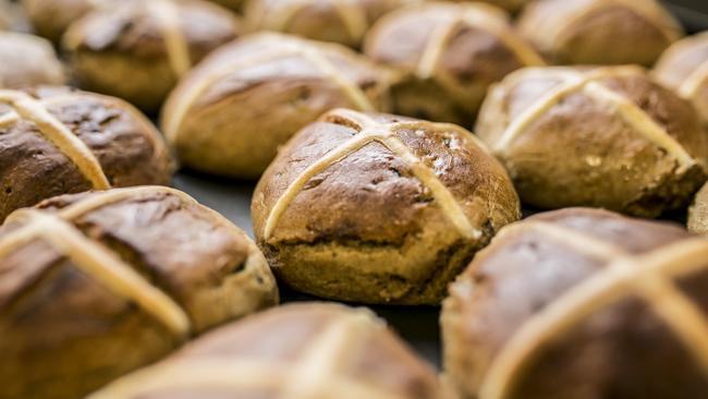 Freshly-cooked Hot Cross Buns at Baked Gluten Free, Moonah. Picture: EDDIE SAFARIK