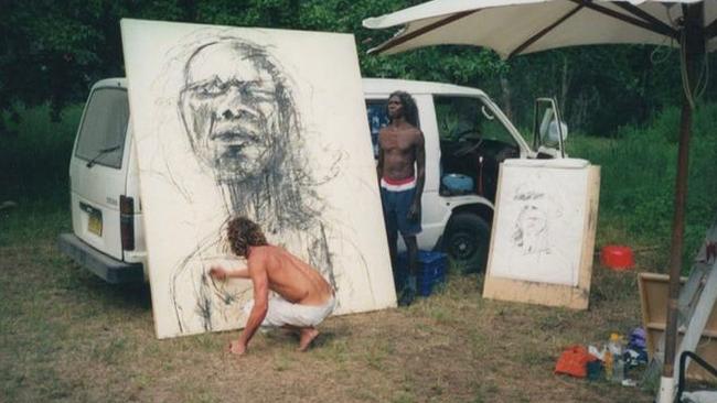 Ruddy painting his Archibald winning picture of David Gulpilil. Picture: Instagram