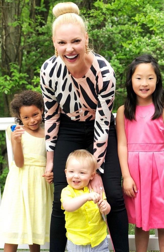 Chaos … Heigl admits lockdown with daughters, Nancy Leigh and Adalaide, and son Joshua. was challenging Picture: Instagram