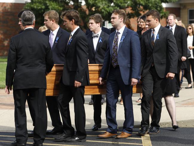The casket of Otto Warmbier is carried out from his funeral at Wyoming High School in Wyoming, Ohio. Picture: AFP/Getty Images/Bill Pugliano