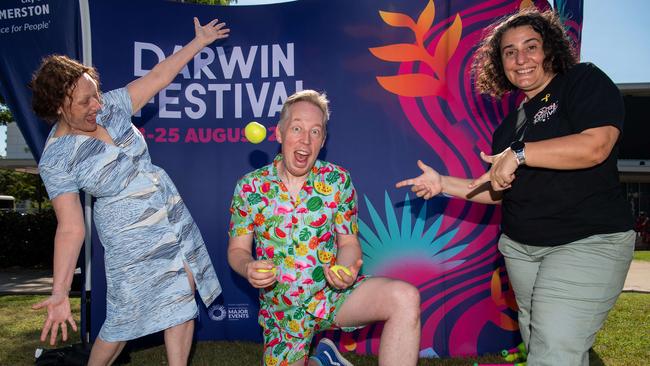 Chris Osborne Chairperson of Darwin Festival and Mayor Athina Pascoe-Bell as Darwin Street Art festival is set to take off in 2024. Picture: Pema Tamang Pakhrin