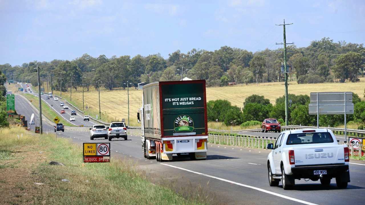 Traffic on the Warrego Highway at Haigslea. Picture: David Nielsen