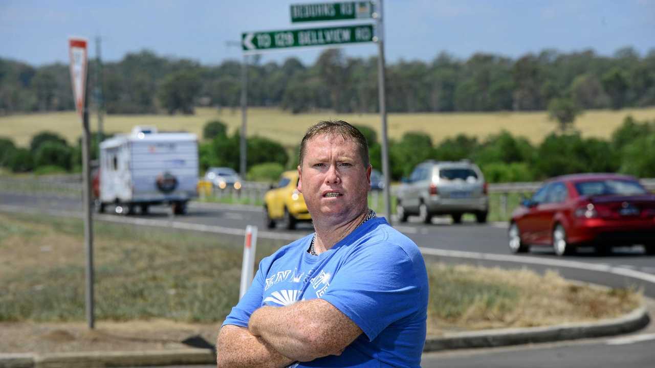 TOO DANGEROUS: Scott Sandford of Laidley has concerns over the safety of the Warrego Highway at Haigslea. Picture: David Nielsen