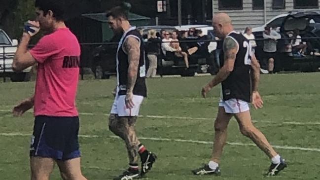 Dane Swan and Simon Goosey played for St Kilda City in a practice match on Saturday.