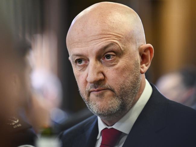 CANBERRA, AUSTRALIA, NewsWire Photos. APRIL 24, 2024: Reece P Kershaw, Commissioner of the Australian Federal Police & Mike Burgess, ASIO Director-General address the National Press Club of Australia in Canberra. Picture: NCA NewsWire / Martin Ollman