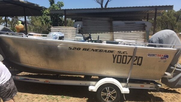 Side view of a boat stolen from a hotel in Bowen on Tuesday, May 11. Picture: Supplied.