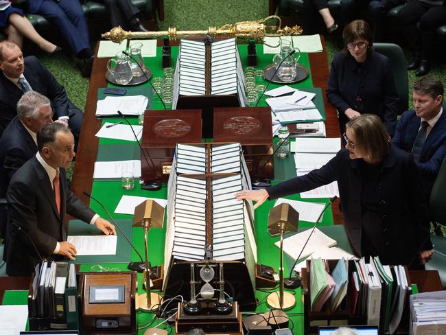 Premier Jacinta Allan and Leader of the Opposition John Pesutto during the chaotic and fiery question time on July 30, 2024. Picture: Nicki Connolly