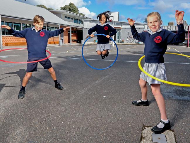 Kobe, Tijana and Belle get active during a brain break. Picture: Tim Carrafa