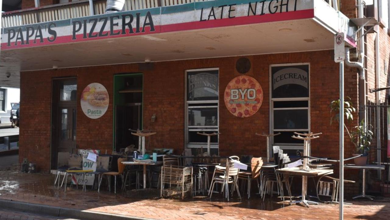 Mama &amp; Papa's Pizzeria in Mary Street, Gympie after the floods. Photo: Elizabeth Neil