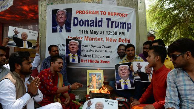 An Indian Hindu priest performs a Hawan (The Sarced Fire) ritual to support Donald Trump in New Delhi.  Picture:  AFP