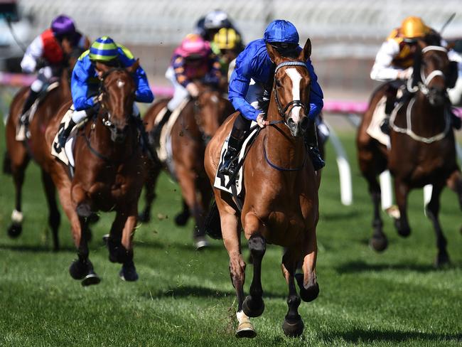 Hartnell thunders to victory in the Turnbull Stakes. Picture: AAP